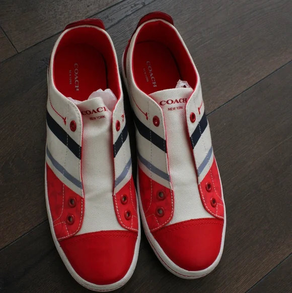 Coach Kids' Slip-On Canvas Sneakers in Red and White - Picture 3 of 9